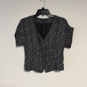 Madewell Black and Cream Button Down Crop Top